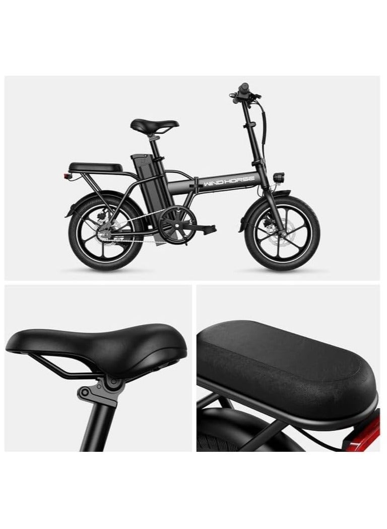 ويندهورس دراجة كهربائية قابلة للطي بمحرك عالي السرعة 350 واط، بطارية 36 فولت 8 أمبير، سرعة تصل إلى 35 كم/ساعة، مدى 30 كم، فرامل قرصية مزدوجة، مع مقعدين وخوذة وسترة أمان - Image 2